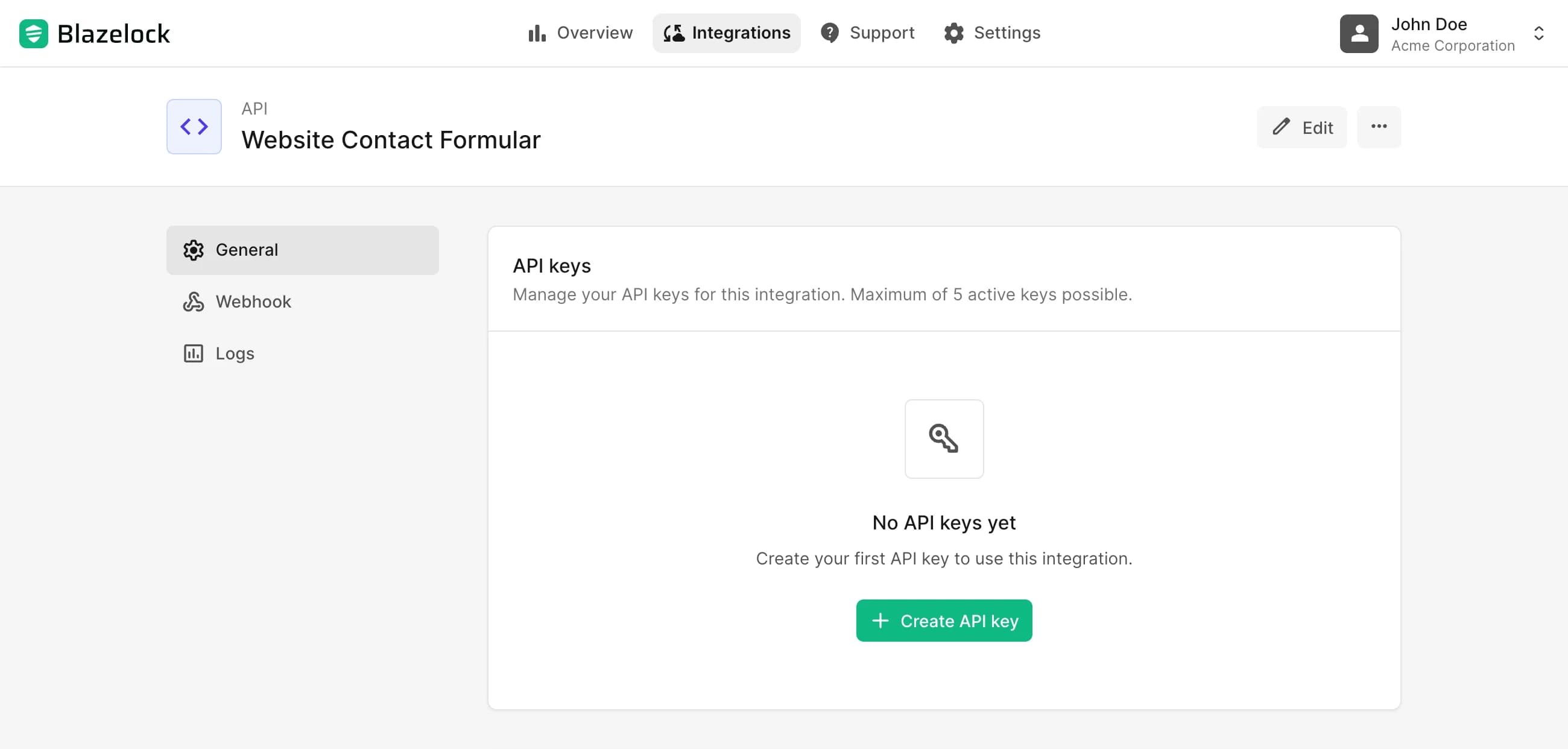 Screenshot der API-Anbindungsübersicht