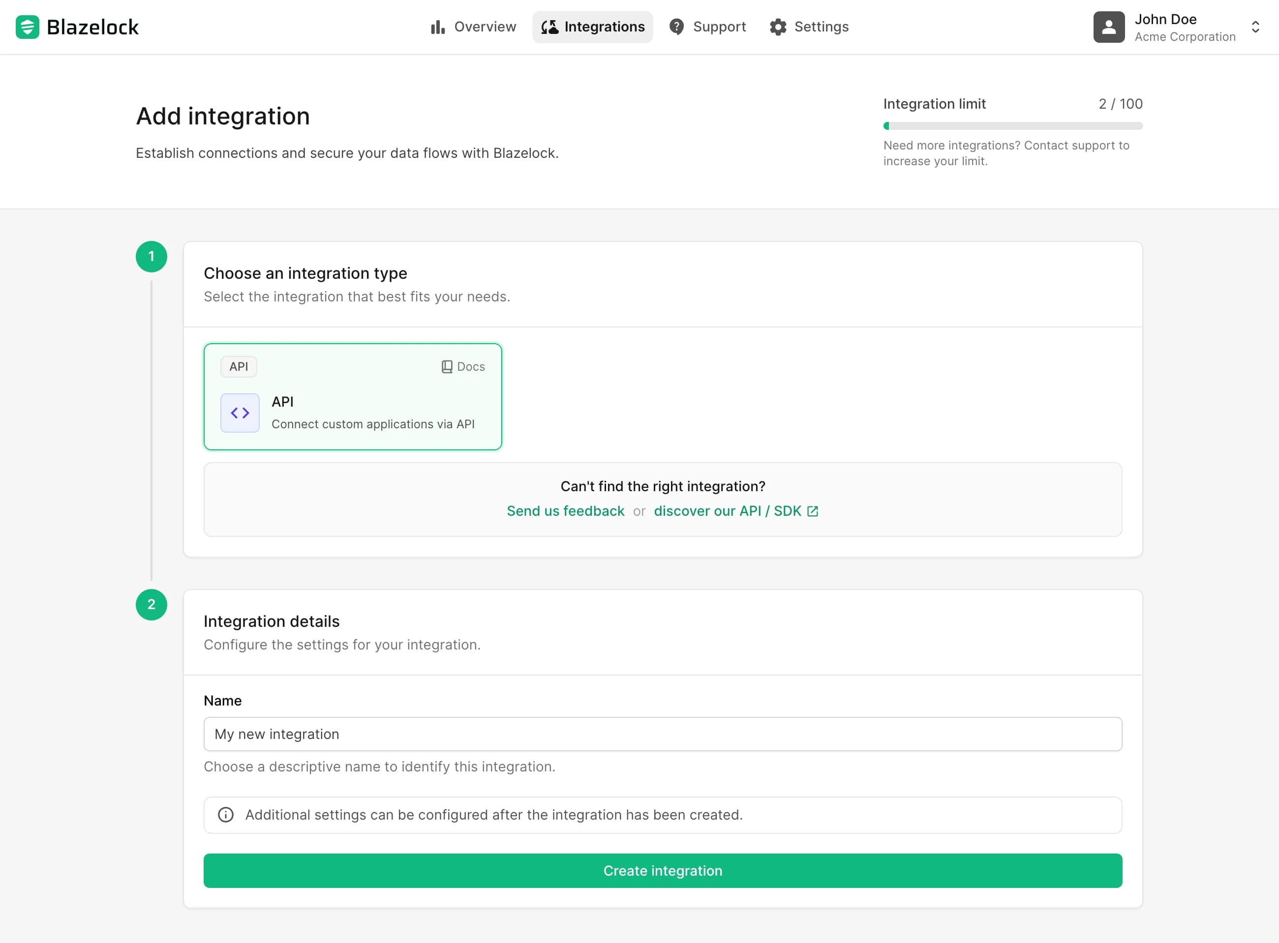 Seite zum Erstellen einer Anbindung