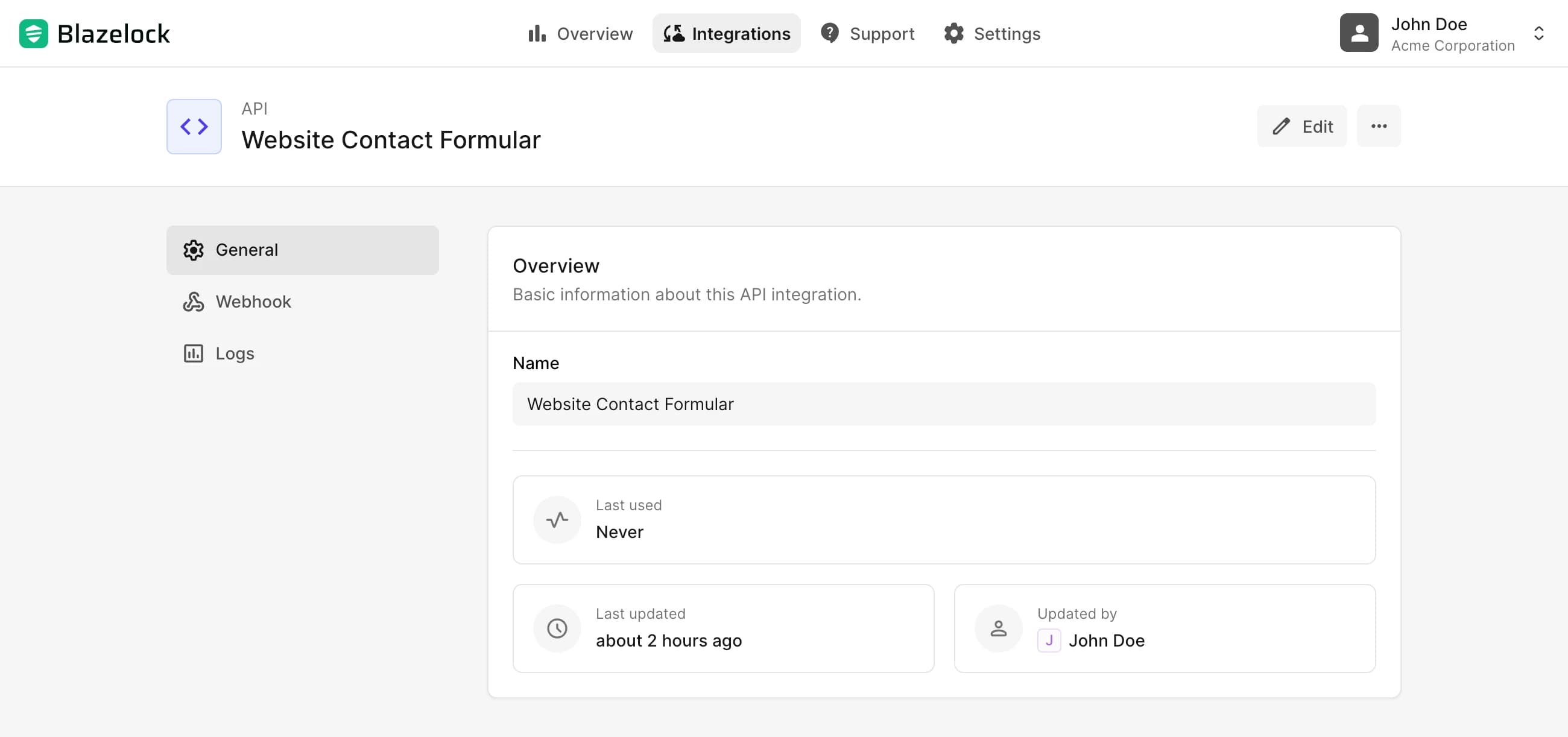 Detailseite einer Anbindung mit Navigation und Konfigurationsbereich