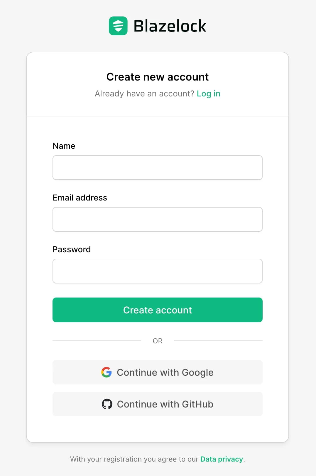 Registrierungsseite mit Account-Feldern