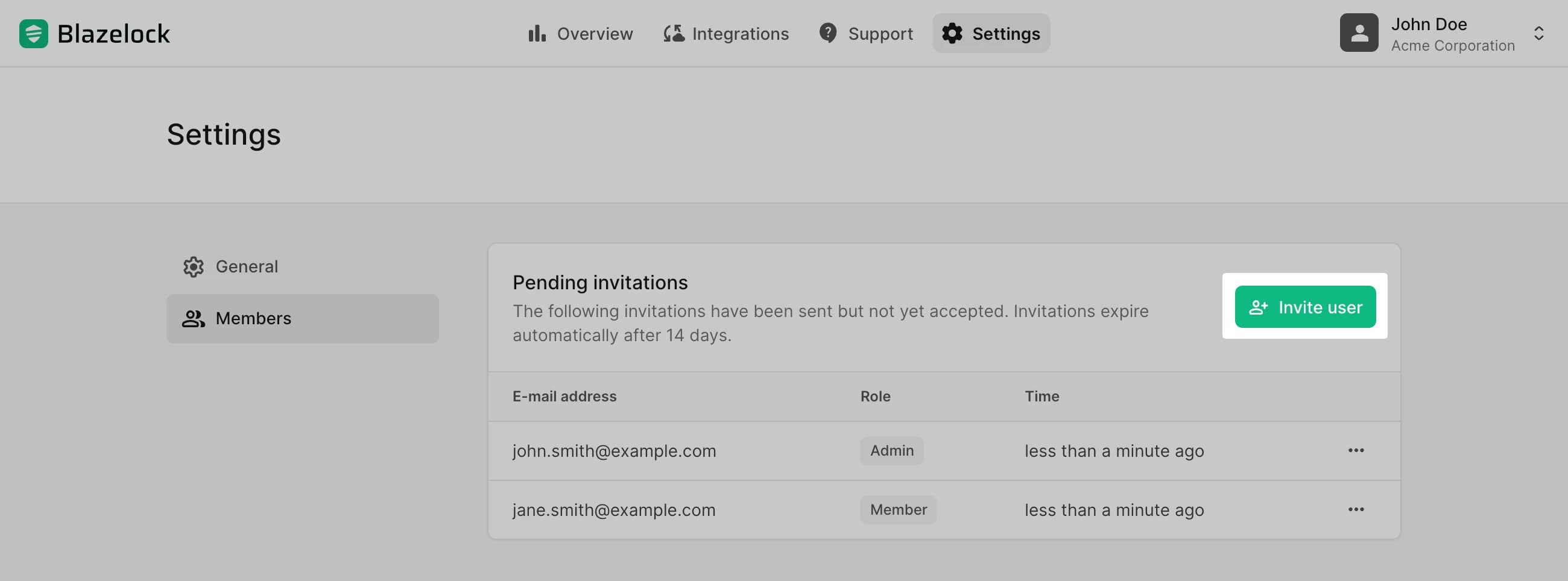Mitgliederseite mit Einladungsaktion und ausstehenden Einladungen
