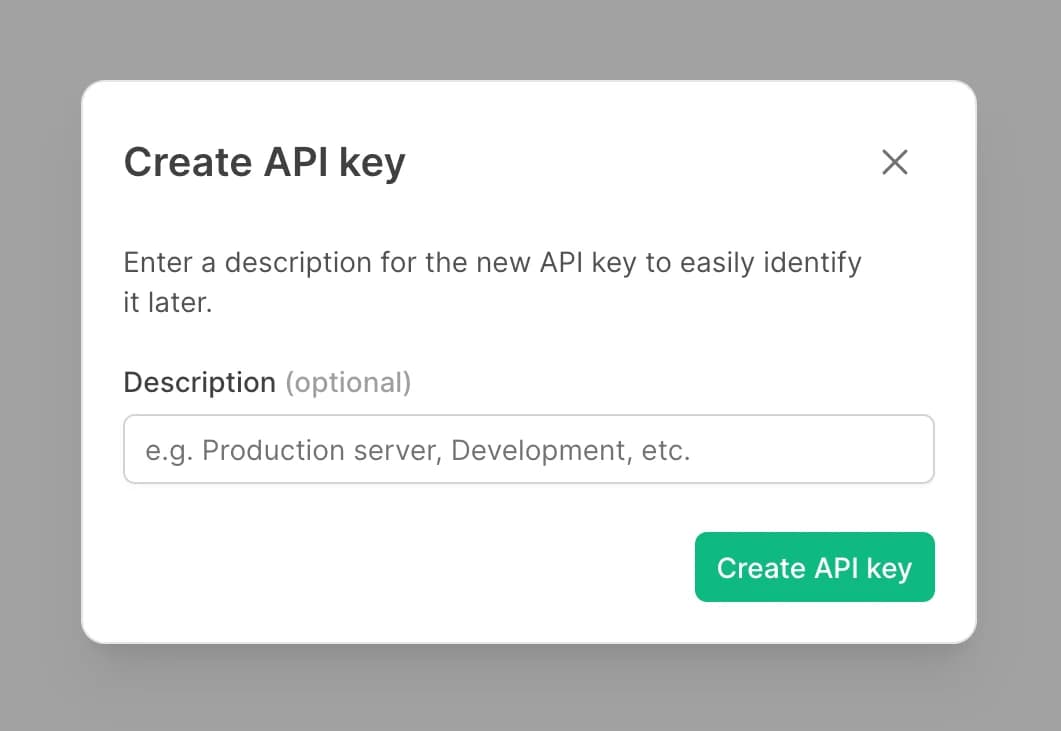 Create API key dialog
