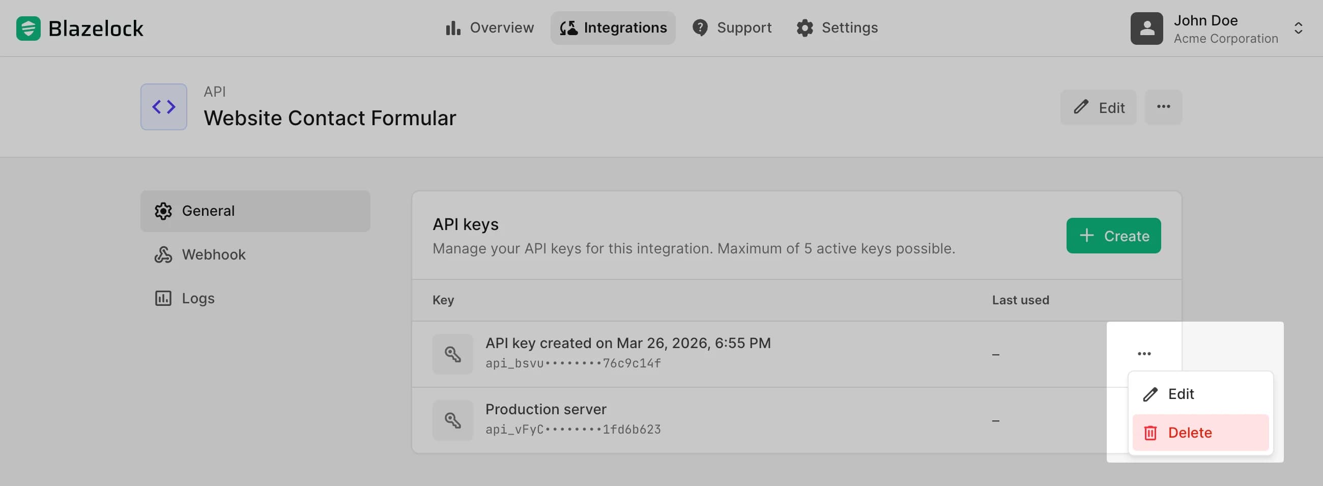 Delete API key action