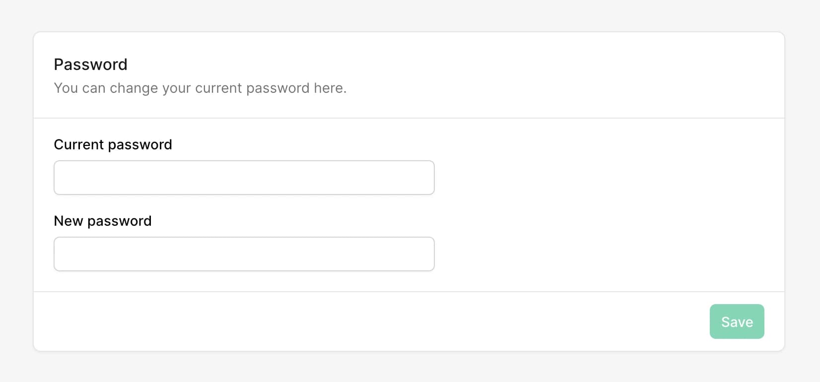 Change password form with current and new password fields