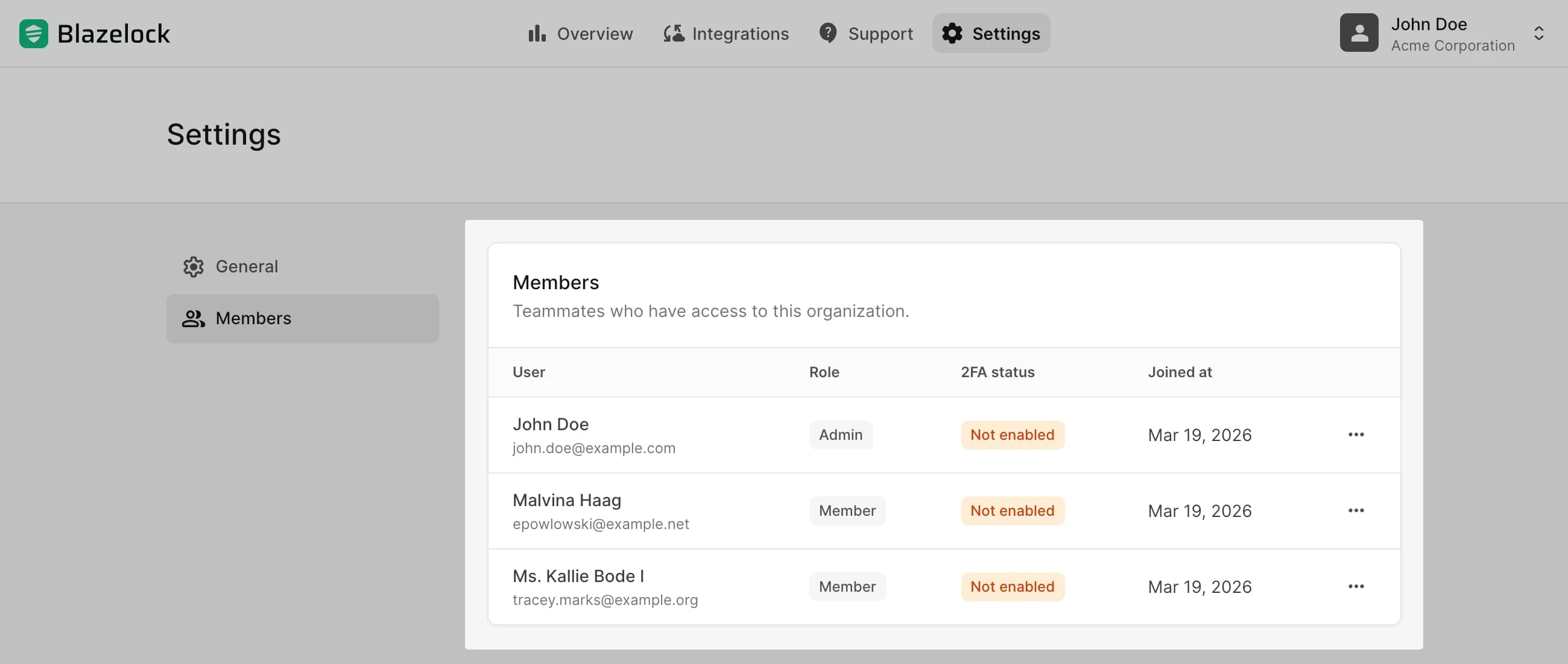 Mitgliederseite mit Mitgliederliste