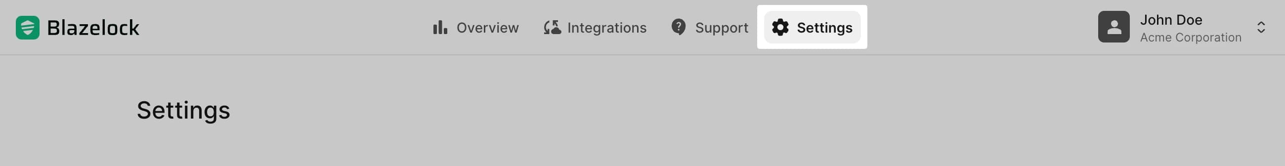 Obere Navigation mit dem Eintrag Einstellungen